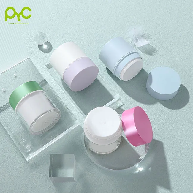 Hot Sale White Plastic Airless Pump Acrylic Vacuum Cream Jar Cylinder Round Small Cosmetic Jar