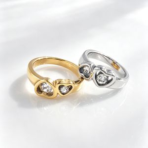 yunnique Heart Shaped <b>Rings</b> <b>Gold</b> Silver Plated Titanium Steel Prong <b>Set</b> Diamond Unisex Couple Jewelry Gift Fashion <b>Rings</b> - Product Image 1