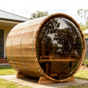 Sauna en bois massif de cèdre rouge pour l'extérieur, moderne, en forme de tente, avec chauffage infrarouge au carbone, capacité 8/6/4/2 personnes, électrique/à bois - Product Image 4