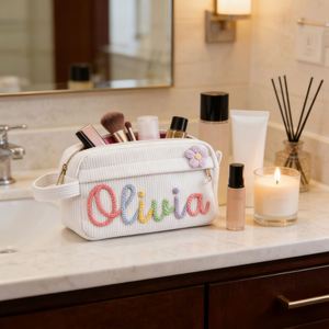 <b>Personalised</b> Handmade Corduroy Solid Color Makeup Bags Large Capacity Cosmetic Bags Embroidered Names Pencil Case Birthday <b>Gifts</b> - Product Image 3