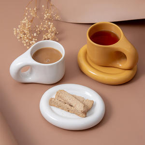 Korean Style Chubby Coffee <b>Cup</b> <b>And</b> <b>Saucer</b> <b>Set</b> 290ml Heat Resisting Ceramic Couple Gift Solid Color Customizable - Product Image 4