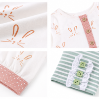 Ensemble tunique pour filles à imprimé lapin, 2 pièces, robe tunique à manches longues + leggings à rayures vertes et blanches avec volants en dentelle, tenue pour la fête de Pâques