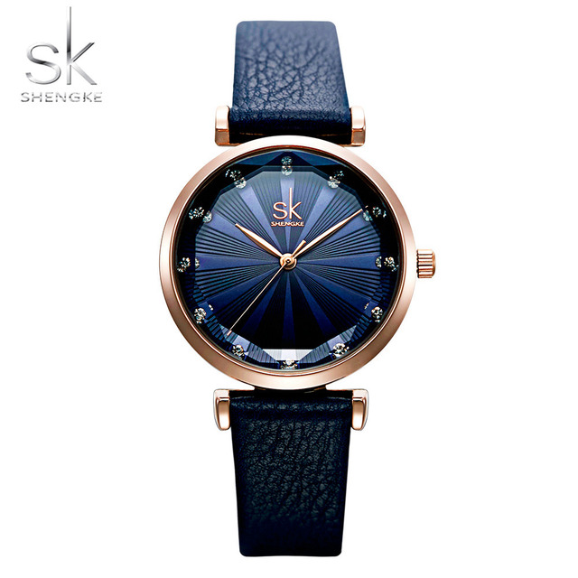 SHENGKE Watches Wholesale Flower Star Dial Watch Leather Band Alloy Case Glass Waterproof Women Simple Brand Girl Dropshipping