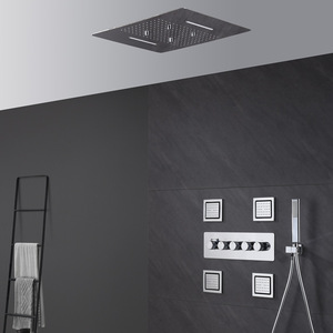 Juego de Ducha Termostática de Acero Inoxidable <span class=keywords><strong>INTERLAN</strong></span> CS-818 Negro y Dorado, Grifo Mezclador de Baño Montado en la Pared con Acabado Pulido y Lluvia, ¡Venta Caliente! - Product Image 2