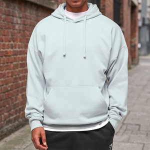 Sweat à capuche blanc oversize pour homme, 100% coton, hiver, décontracté, respirant, style streetwear, avec poche, motif uni, manches longues, usage quotidien - Product Image 4