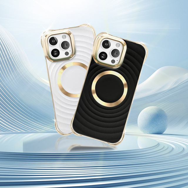 Large Wave Ripple Anti-Fall Anti-Slip Wireless Charging Electroplated Mobile Back Cover Stainless Steel Magnetic Shockproof Case