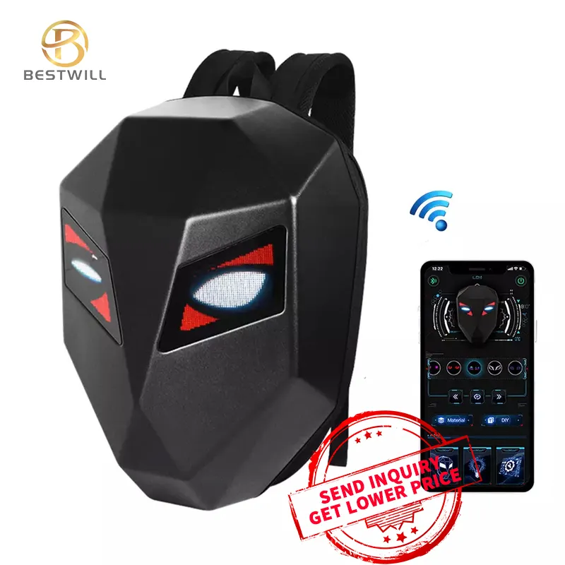 BESTWILL black smart waterproof led bag amusing dynamic eyes knight bag for man LED backpack