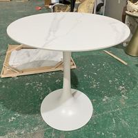 Table de salle à manger et de café moderne Dia.80*75 en acier au carbone et pierre frittée, mobile, blanche