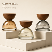 Flacon de parfum en verre épais de 100 ml en forme de dôme avec bouchon conique en bois véritable, rechargeable, vide, avec boîte cadeau en papier