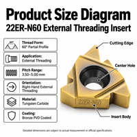 22ER-N60 Bronze PVD-beschichtete Hartmetall-Einsätze für 60-Grad-Außengewindedrehung CNC-Hartmetall-Einsätze