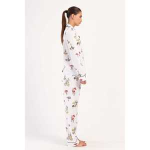 ชุดนอนแขนยาวสำหรับผู้หญิงพร้อมกระเป๋าเสื้อเชิ้ตคอปกติดกระดุมเต็มตัว - Product Image 2