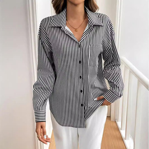 Nouvelle <span class=keywords><strong>chemise</strong></span> élégante à manches longues pour femme, imprimée rayures, avec nœud au dos et boutons sur le devant, collection Automne-Hiver 2026 - Product Image 4