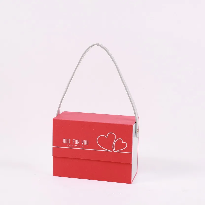 Scatola di carta a forma di borsa rossa personalizzata scatola di carta con manico in pelle di lusso da donna confezione regalo pieghevole magnetica