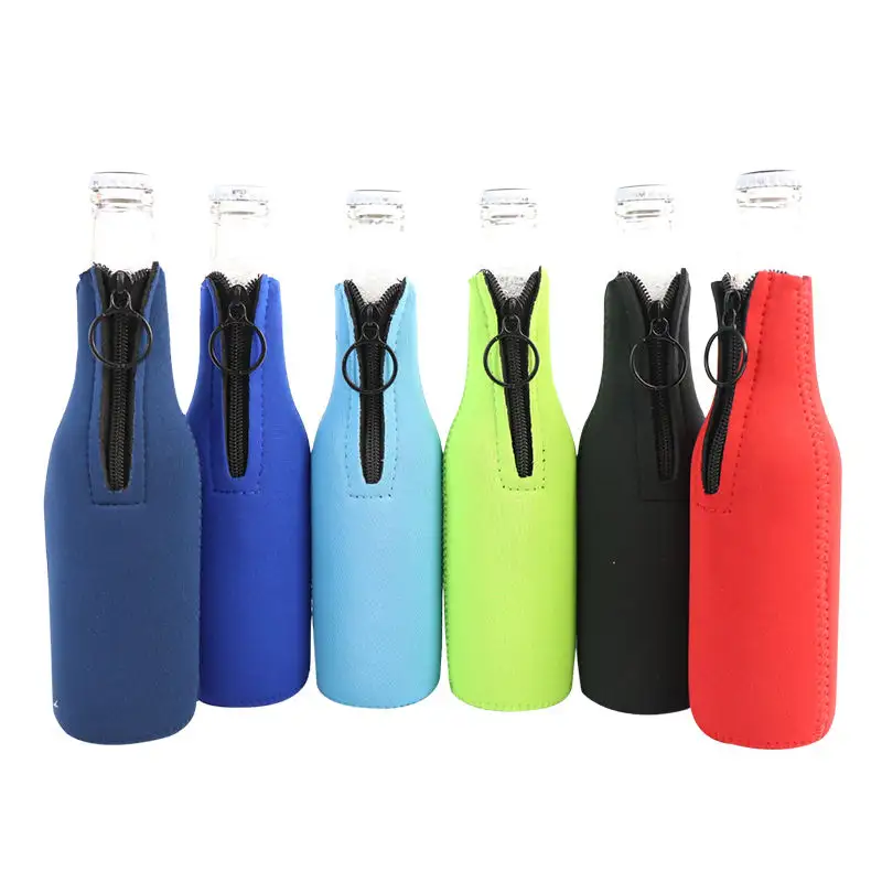 Spot grosir botol bir Neoprene dapat pendingin 330ml lengan botol anggur dengan ritsleting pemegang tas bir