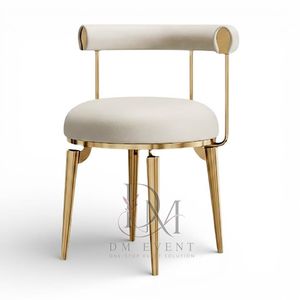 Chaise de salle à manger moderne en acier inoxydable doré avec dossier tubulaire incurvé et coussin blanc pour banquets d'hôtel - Vente en gros - Product Image 1
