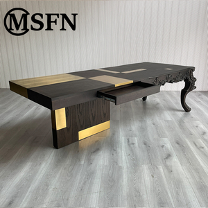 Modern <strong>Art</strong> <strong>Deco</strong> Solid Wood Executive <strong>Desk</strong> with Durable Brass Toned Finish Customizable Colors &amp; Sizes for Home or Office Use - Product Image 3