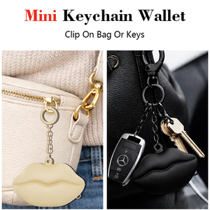 Custom Logo <b>Cute</b> Silicone Lip Shaped Coin <b>Purse</b> Keychain Mini Wallet Pouch Waterproof Zipper Storage Bag for Women Girls Gift - Product Image 3