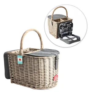 ZHIQUAN factory wholesales supplier customized outdoor willow hamper traveling camping wicker picnic basket with insulated bag