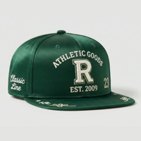 Casquette de baseball personnalisée en satin bleu de haute qualité à visière plate, broderie à la main, lettres 3D, streetwear unisexe, quatre saisons, vente en gros OEM ODM