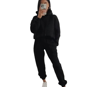 Set di abbigliamento sportivo con Logo personalizzato due pezzi per donna uomo traspirante Casual con cappuccio a manica lunga felpa tinta unita - Product Image 5