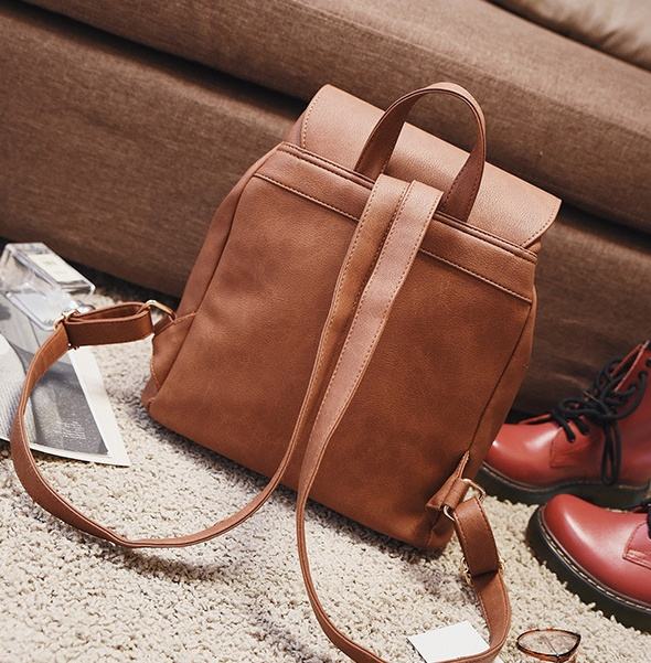 Mochila Vintage de cuero Pu con solapa para chicas, bolso escolar