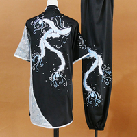 Uniformes de Kung Fu et Arts Martiaux pour Adultes, Noirs Brodés de Paillettes Phénix, pour la Pratique de Changquan et Nanquan, Spectacles de Groupe, 100%