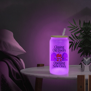 New Arrival Glow trong Dark tím và đỏ thăng hoa trống 16oz <span class=keywords><strong>Libby</strong></span> cup Glass Jar với nắp Tre và rơm - Product Image 5