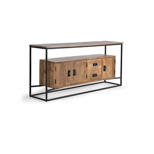 Buffet en bois massif décoratif avec accents sculptés à la main et armoires de rangement profondes pour salle à manger - Product Image 3