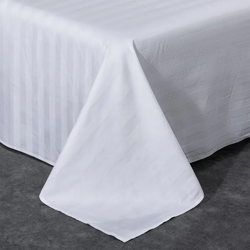 Cheap price bed line fabric white 122 gsm cotton sateen stripe fabric for hospital/hotel