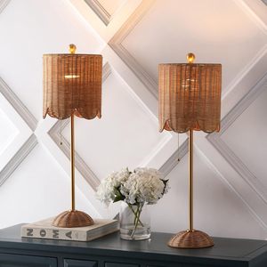 Handmade Woven Natural Rattan Table <strong>Lamp</strong> <strong>with</strong> Creative Wave Lampshade Small Night Light Desktop <strong>Storage</strong> Decoration - Product Image 2