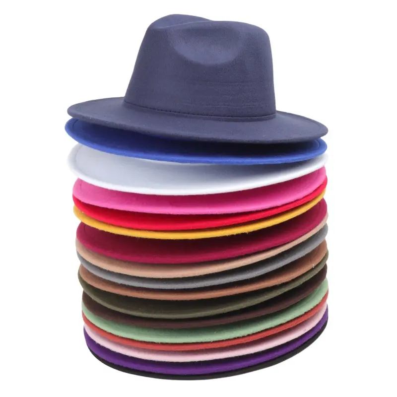 Nouvelle mode sombrero de ala plana flex fit décontracté en vrac multicolore bleu pur couleur unie matel cuir feutre paille rose chapeau de cowboy