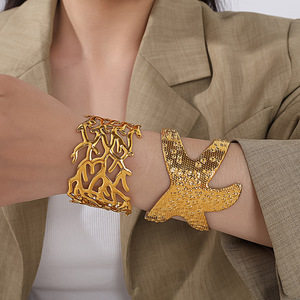 Fashion Cuff <b>Bracelets</b> Starfish Hollow Design Gold Silver Plated Stainless Steel Women's Party Jewelry Wide Open <b>Bangle</b> - Product Image 4