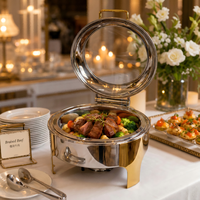 Plat de service rond en acier inoxydable 6L pour buffet, demi-or/demi-argent, pour présentation de buffet de mariage et traiteur