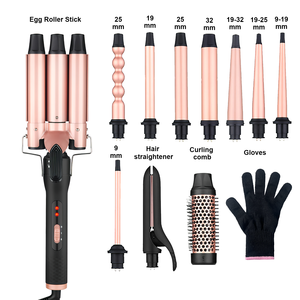 Fer à friser interchangeable avec revêtement céramique personnalisé, 11 en 1, triple LED, rouleau à friser, brosse chauffante, peigne, ensemble d'outils - Product Image 1