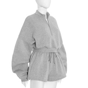 Ensemble femme Viviblook Q25ST317, nouveau modèle d'hiver, couleur unie, sweat-shirt décontracté à manches longues, ensemble short, ensemble 2 pièces pour femmes - Product Image 3