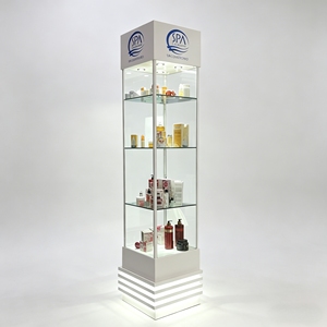 Vitrines en verre avec éclairage LED, présentoirs au sol verrouillables pour une présentation élégante et sécurisée des produits de parfumerie et de beauté - Product Image 1