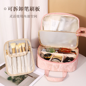 Bolsa de Maquillaje Ajustable con Múltiples Compartimentos, Gran Capacidad, Impermeable, Bolsa de Almacenamiento de Cosméticos de Viaje con Estuche para Brochas Desmontable - Product Image 2