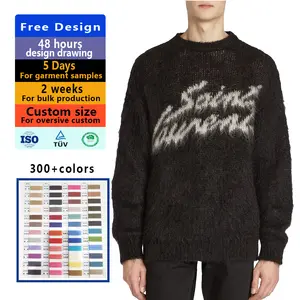 Senior Custom logo brushed mohair Wool Knitting jacquard fuzzy Knitted Cotton Knitwear jumper Sweater for men