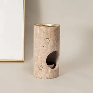 Beige Travertine Incense Holder Marble Incense Burner Home Hotel Decoration Religious Incense Oil Burner