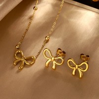 Kalung/Anting/Gelang Wanita Bentuk Hati Bahan Stainless Steel Lapis Emas 18K, Desain Khusus, Laris Manis, Mewah Ringan, Niche High-End