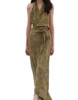 Design de mode impression numérique licou-cou élégant robe portefeuille sans manches longue longueur pour les femmes robes de Style d'été