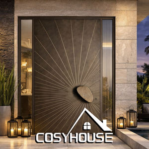 ประตูทางเข้าแบบ Pivot สไตล์โมเดิร์นหรูหรา ผลิตจากอะลูมิเนียมหล่อขึ้นรูป ผิวสัมผัสสีบรอนซ์โบราณ - Product Image 1