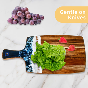 เขียงหั่นผักทำจากไม้อะคาเซียพร้อมด้ามจับดีไซน์ลายคลื่นทะเลอีพ็อกซี่สีฟ้าสำหรับห้องครัวในบ้าน - Product Image 5