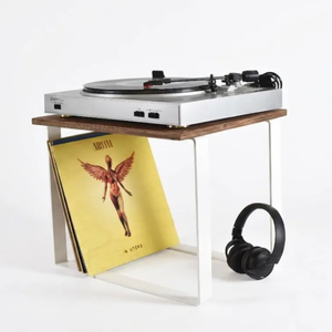 Support de tourne-disque avec porte-disques, décorations de table en métal et bois, <span class=keywords><strong>meuble</strong></span> de station musicale pour accessoires audio, décoration intérieure - Product Image 3