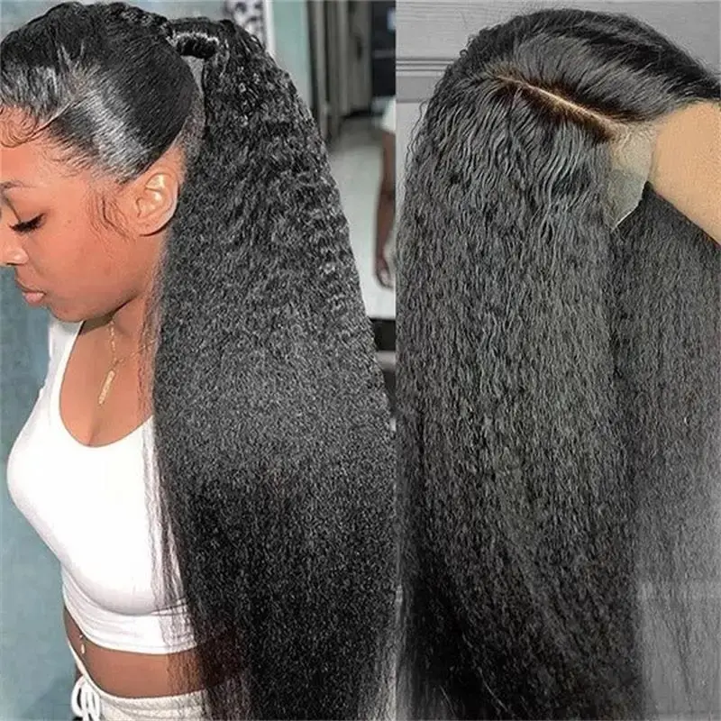 Kinky Straight Wig Cuticle Aligned Hair Wigs Brazilian Virgin Hair Straight Hair Lace Front Wigs For BLack Women