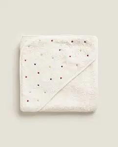 Conception simple avec une serviette multicolore pour enfant Serviette de bain à capuche à pois pour bébé Serviette en coton bio