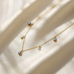 Collier en acier inoxydable avec pendentif délicat en émail bleu œil porte-bonheur, chaîne à maillons plaquée or 18 carats, cadeau œil du diable <span class=keywords><strong>pour</strong></span> femme - Product Image 2