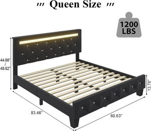 Modern <b>Queen</b> <b>Size</b> Storage <b>Bed</b> Frame with LED Light and Charging Station Faux Leather Upholstered Platform <b>Bed</b> - Product Image 6