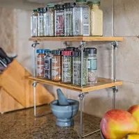 Étagère de rangement verticale multifonctionnelle en bambou naturel empilable et pliable pour comptoir de cuisine