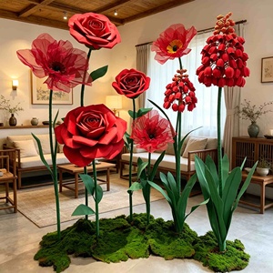 Elegant Luxury Large Red-Toned Giant Paper <strong>Flower</strong> Wedding Ornaments Giant <strong>Flowers</strong> with <strong>Support</strong> for Wedding Venues Window - Product Image 1